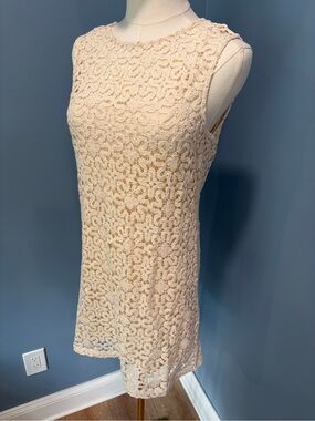 Mango Cream Crochet Lace Shift Dress Small Sleeveless Boho Romantic NWT